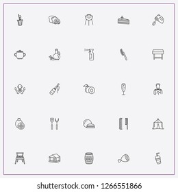 icon set about food with keywords mixer, pomegranate and spatula with meat fork