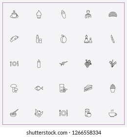 icon set about food with keywords mushroom, taco and baby milk bottle