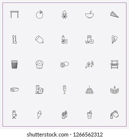 icon set about food with keywords barbecue stand, juice jug and kitchen appliances