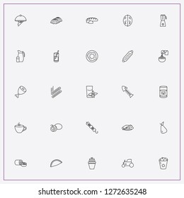 icon set about food with keywords taco, bread and carafe with glass