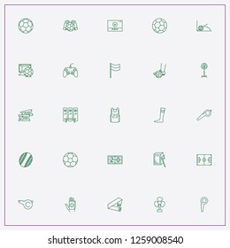 icon set about football with keywords soccer gate, football fan scarf and rugby ball