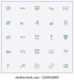 icon set about football with keywords tickets, basketbal shirt and locker room