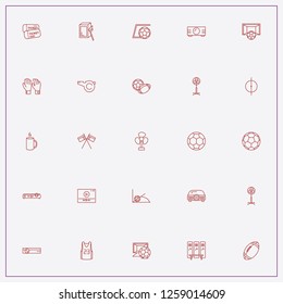 icon set about football with keywords rugby ball, player and soccer field center