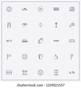 icon set about football with keywords play forward, soccer field and rugby ball