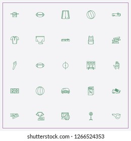 icon set about football with keywords projector, referee jersey and rugby ball
