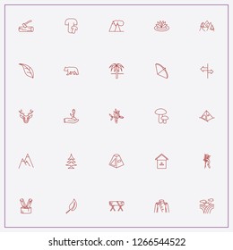icon set about forest with keywords mushroom, tree branch and mountains