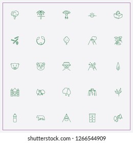 icon set about forest with keywords mushroom, leaf and sunrise