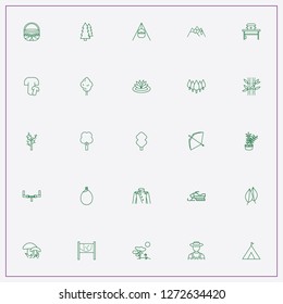 icon set about forest with keywords spruce tree, trees and camping tent