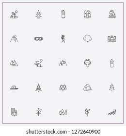 icon set about forest with keywords lake, ski spectacles and hedgehog