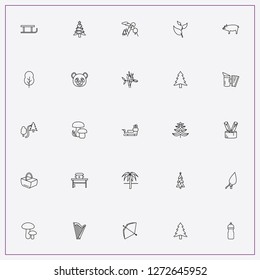 icon set about forest with keywords crossbow, tree cut and panda