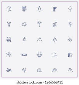 icon set about forest with plants, moonlight and mountains