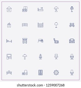 icon set about furniture with keywords round table, lamp and nightstand with shelves