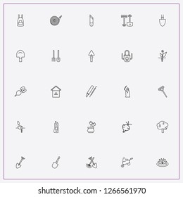 icon set about gardening with keywords apron, water hose and cutter