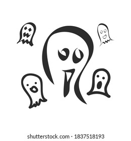 Icon set about ghost in doodle style, halloween theme, vector illustration.