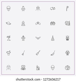 icon set about halloween with keywords cemetery, clown and hay