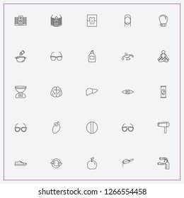 icon set about health with keywords flour, add salt to bowl and brain