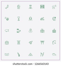 icon set about history with  column, crossbow and airship