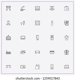 icon set about home with keywords barn, bathroom mirror and laptop