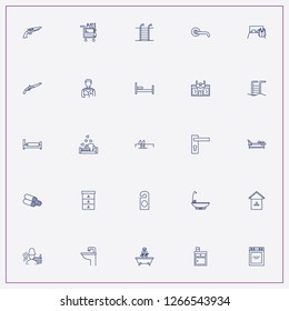 icon set about hotel with keywords chaise, door handle and wash basin