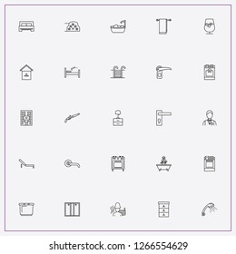 icon set about hotel with keywords swimming pool ladder, revolver and hostel building