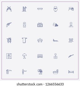 icon set about hotel with keywords table night lamp, viski glass and cook