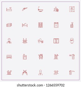 icon set about hotel with keywords towels, automatic doors and viski glass