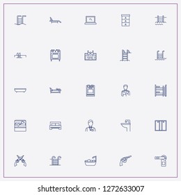 icon set about hotel with keywords door hanger, bathroom mirror and bath