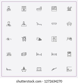 icon set about hotel with keywords gas stove, service staff trolley and bath