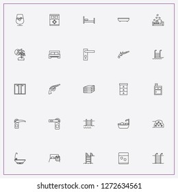 icon set about hotel with keywords bath, door handle and viski glass