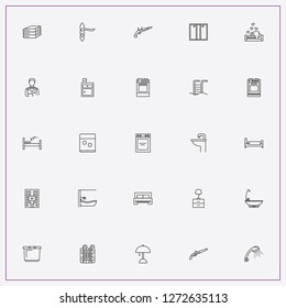 icon set about hotel with keywords shower head, gas stove and swimming pool ladder