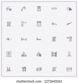 icon set about hotel with keywords door handle, towels and cook