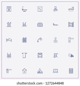 icon set about hotel with keywords breakfast in bed, chaise and shower head