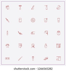icon set about hygiene with   bath curtain, shine of teeth and cosmetic bag
