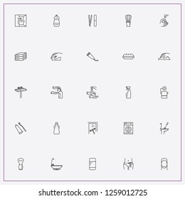 icon set about hygiene with keywords hand liquid soap, washing machine and toilet brush