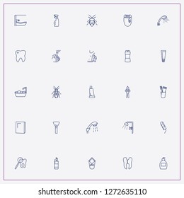 icon set about hygiene with keywords sponge, shower head and toothpaste with toothbrush