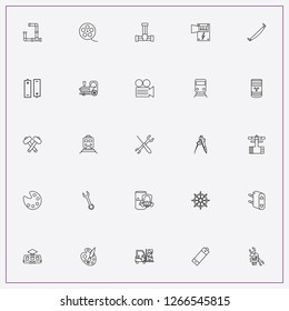 icon set about industry with keywords hammer, train and handwheel