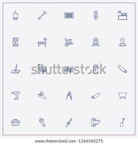 icon set about industry with keywords saw, air exhaust and tool box