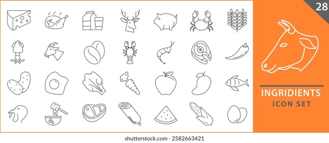 icon set about ingredients in vector illustration. farm icons. food icon set.
