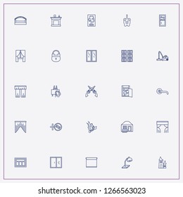 icon set about interior with  hunter house, table lamp and thrift box