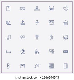 icon set about interior with keywords home cinema loudspeakers, putty knife and table with chair