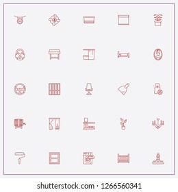 icon set about interior with keywords baby bed, beer barrel and book shelve