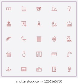 icon set about interior with keywords curtains, chest off drawers and garage