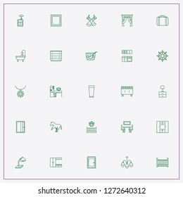 icon set about interior with keywords chest of drawers, kitchen table and sauna bucket
