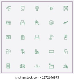 icon set about interior with keywords toilet, lock and streering wheel