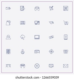 icon set about internet with keywords seven plus, check device and electronic commerce bag