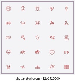 icon set about japan with keywords cherry tree, japanese folding screen and japanese women
