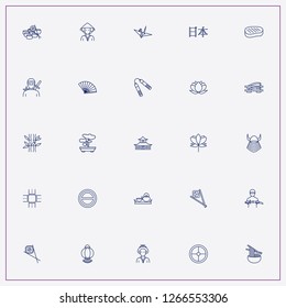 icon set about japan with keywords japanese warrior helmet, japanese language and origami