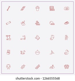 icon set about kids with keywords shovel and rake toy, duck toy and candy