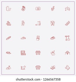 icon set about kids with keywords candies, musical crib and duck toy