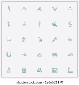icon set about landscape with keywords truck, mountains and christian crest